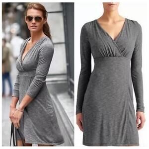 Athleta Wrap It Up Heather Gray Long Sleeve Faux Wrap Mini Dress Size Small